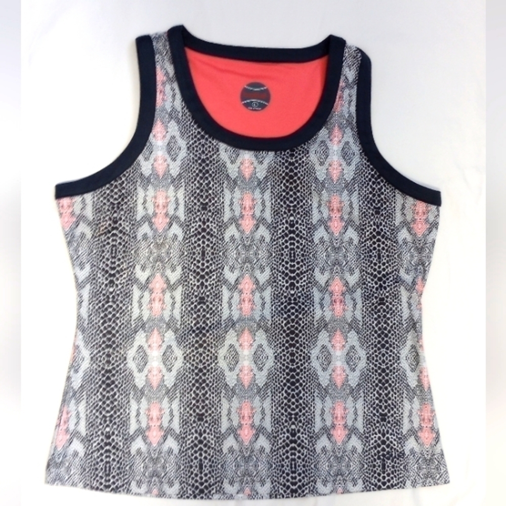 Bolle Women's Tank Top Sz L Grey & Coral Tennis Sports Sporty Workout Athletic
